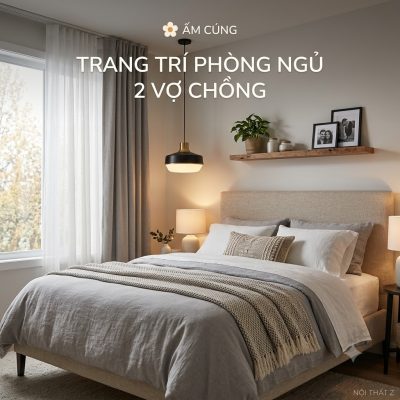 Cách trang trí phòng ngủ 2 vợ chồng đẹp lãng mạn và ấm cúng với rèm lụa trắng và đèn thả trần hiện đại từ Nội thất Z